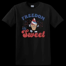 La libertad es dulce, camiseta con diseño de cono de helado, divertida, roja, blanca y azul. - Negro - Ver 1