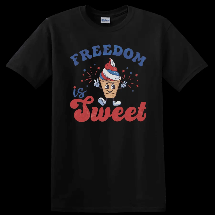 La libertad es dulce, camiseta con diseño de cono de helado, divertida, roja, blanca y azul. - Negro - Ver 1
