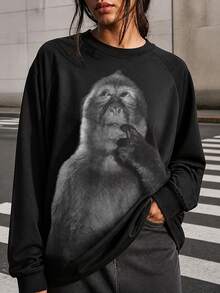 Funny Monkey Shirt, Stupid Meme Tshirt, Dank Memes Tee, 90s Vintage Bootleg, Odd Core Cruise Outfit For Women New Years Eve Outfit Women - 黑色長袖款 - 查看 1