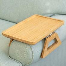 1pc Bamboo Sofa Armrest Tray With Foldable Handle, Multifunctional Sofa Armrest Side Table, Can Hold Drinks, Snacks, Books, Remote Control, Space-Saving Portable Sofa Armrest Accessory, Suitable For Living Room, Bedroom Indoor Use - Multicolor - View 4
