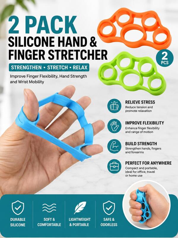Two Pieces Silicone Pressure Reliever Set – Perfect For Finger And Wrist Exercises, Flexibility Training, And Relaxation. This Portable Finger Expander Is Also A Great Aid For Strengthening Hand And Finger Strength, And Makes A Wonderful Party Gift.