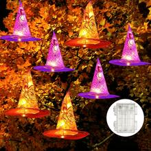 1 String Of 6 Dual-Color Witch Hat Lights, Halloween Hanging LED String Lights, Outdoor Garden Party Carnival Decoration, 6 Dual-Color Witch Hats On One String, Halloween Hanging Lights For Yard Outdoor Party Decoration - 1-pack Halloween Hat - View 3
