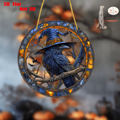 1pc Raven & Witch Hat Acrylic Sun Catcher Hanging Ornament, Gothic Decor, Eerie Halloween Home Decoration, Window Decor, Indoor Decoration, Home & Room Decor, Gift For Gothic Enthusiasts, 2D Flat