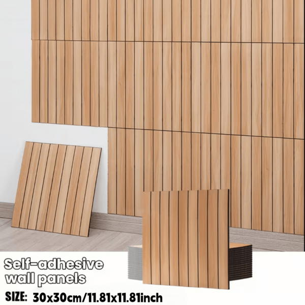 10 buc panouri autocolante pentru perete cu relief și dungi, 11.81x11.81 inch, cu textură de lemn, tip peel and stick, detașabile, autocolante decorative pentru dormitor, perete de fundal pentru TV și scări