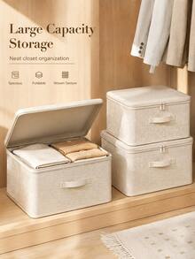 Breathable Linen Storage Box, Foldable Zippered Storage Bin, Stackable Clothing, Bedding And Bedroom Organizer Container,Bedroom Room Decor,Back To School - Multicolor - View 8
