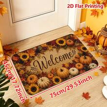 1/2pcs Autumn Door Mat, Thanksgiving Theme Flannel Door Mat, Soft Comfortable Absorbent Non-Slip Machine Washable, Multi-Functional Home Entrance Carpet Kitchen Bathroom Hallway Mat, Decorative Sunflower Pumpkin Maple Leaf Pattern, Suitable For Living Room Bedroom Patio Laundry Room Holiday Decor - Multicolor - View 12