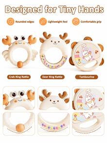 Set Mainan Bayi 8 Buah yang Menenangkan, Termasuk Mainan Kerincingan Tangan, Gendang Tangan, Terompet Mini, dan Mainan Pembelajaran Dini Lainnya, Termasuk Mainan Sensorik untuk Menggenggam, Menggoyang, dan Mengenali Suara untuk Meningkatkan Perkembangan Pendengaran dan Penglihatan, Meningkatkan Kekuatan Genggaman Tangan Bayi, Cocok Sebagai Hadiah Ulang Tahun/Liburan untuk Bayi Baru Lahir dan Balita - MultiWarna - View 5