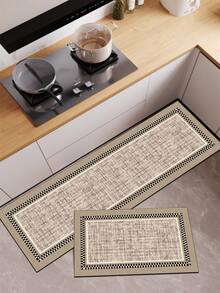 1pc Retro Chessboard Border Pattern Kitchen Mat, 3.5 Mm Soft Rubber That Absorbs Water And Is Easy To Clean. Suitable For Corridors, Bathrooms, Living Rooms, Outdoor Door Mats, And Toilets. Useable Throughout The Year And For Various Holidays. - Multicolor - View 2