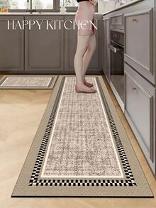 1pc Retro Chessboard Border Pattern Kitchen Mat, 3.5 Mm Soft Rubber That Absorbs Water And Is Easy To Clean. Suitable For Corridors, Bathrooms, Living Rooms, Outdoor Door Mats, And Toilets. Useable Throughout The Year And For Various Holidays. - Multicolor - View 1