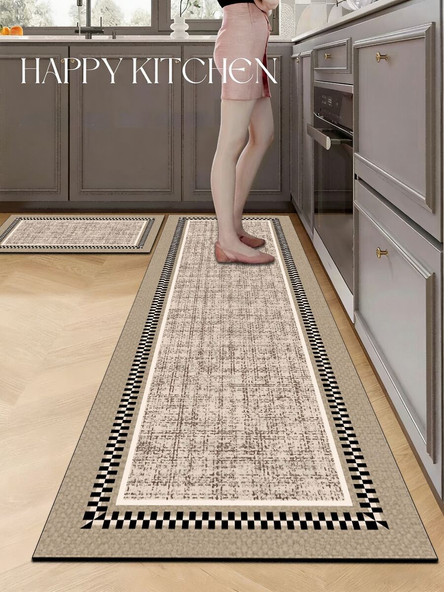 1pc Retro Chessboard Border Pattern Kitchen Mat, 3.5 Mm Soft Rubber That Absorbs Water And Is Easy To Clean. Suitable For Corridors, Bathrooms, Living Rooms, Outdoor Door Mats, And Toilets. Useable Throughout The Year And For Various Holidays. - Multicolor - View 1