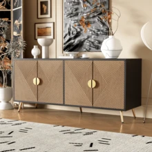 160 Cm Sideboard, Four Doors, Golden Brushed Handles And High-Gloss Table Legs, 160 X 40 X 75 Cm - Black - View 3