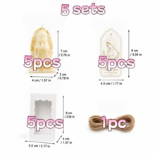 10 Sets Virgin Mary Candle Favor Gift Set, Includes Gift Box And Card, Gold Religious Baptism Party Favors, Suitable For Baby Baptism, First Communion, Church Celebration - White & Gold - View 10
