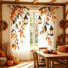 2pcs Autumn/Winter Sheer Curtains, Orange-Red Autumn Leaf Pendant Light Pattern, Create Warm Magical Atmosphere, Suitable For Living Room, Home Decor, Dining Room, Bedroom, Kitchen, Study, Bathroom, Balcony, 2D Flat - Multicolor - View 8