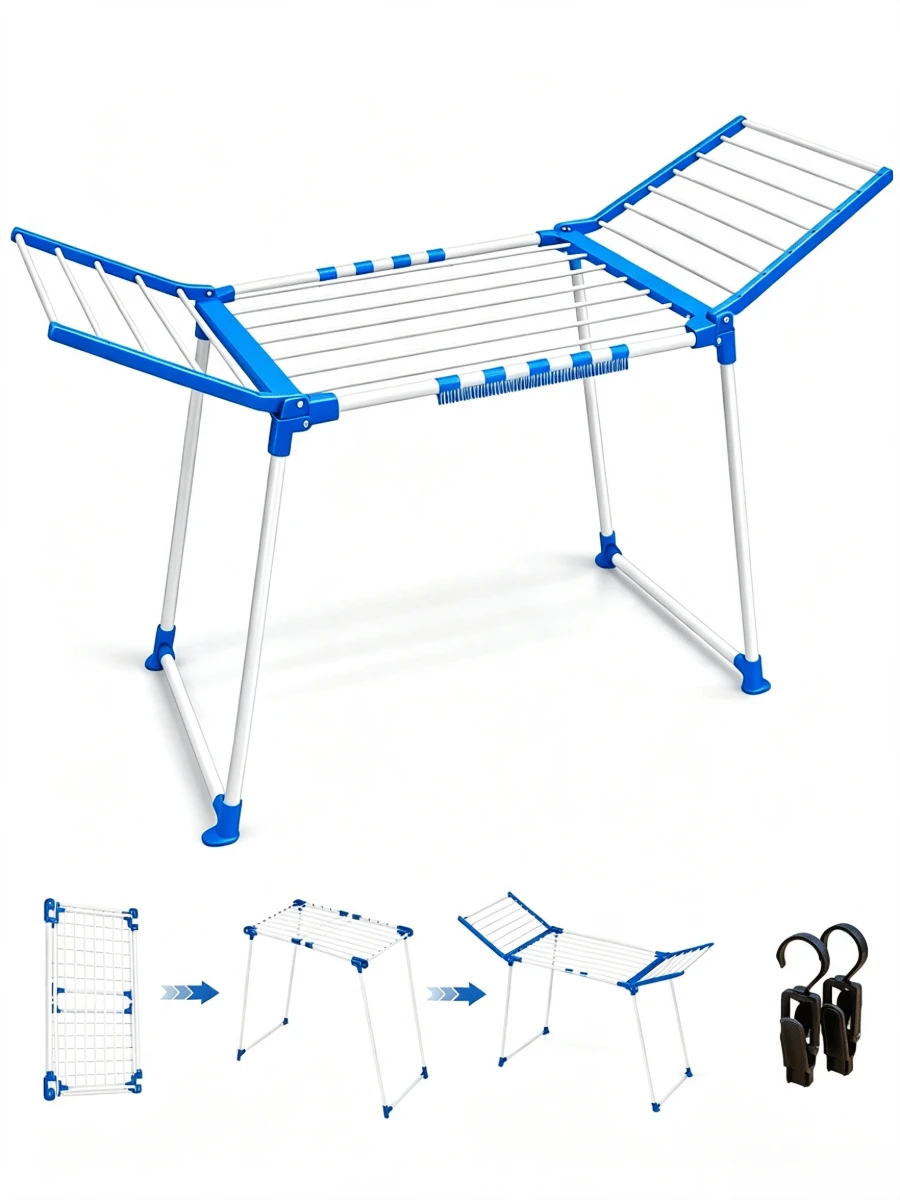 1 Piece Foldable Metal Clothes Drying Rack - Telescopic And Foldable, Space‑Saving, For Hanging Shirts, Pants, Sweaters And All Kinds Of Clothes, Sturdy And Durable, Suitable For Balcony, Living Room And Laundry Room