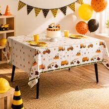 Construction Vehicle Theme Birthday Party Tablecloth 137*183cm Excavator Truck Bulldozer Pattern Birthday Table Decor Construction Vehicle Party Supplies - View 3