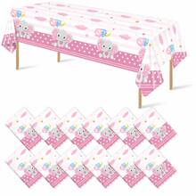 1pc Disposable Plastic Tablecloth With Blue/Pink Elephant & Balloon Design, Suitable For Baby Shower, Birthday Party, Dining Table Decor, Baby Gift, Party Decoration - Multicolor - View 2