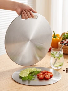 Powcan Stainless Steel Round Cutting Board With Handle, Brushed Metal Finish. Durable Kitchenware For Meat, Veggies, & Dough. Easy-Clean & Lightweight. Ideal For Home Hospitality, School, & Lunch Box Prep. - 1PC - View 11