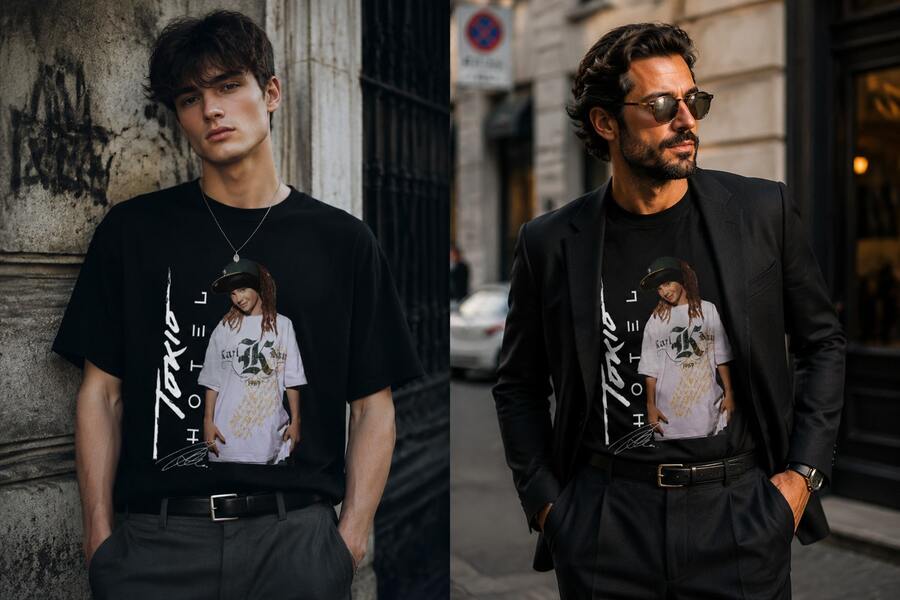 Men T-Shirts - 黑色 - 查看 1