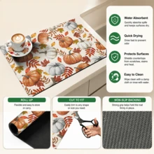 1pc Pumpkin Pattern Diatomaceous Earth Kitchen Drain Mat, Absorbent Dish Drying Mat, Coffee Machine Mat, Dishwashing Mat, Sink Mat, Kitchen Countertop Protector, Suitable For Cups, Plates, Tableware And Kitchen Decor - Multicolor - View 11