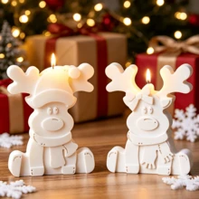 1 Set 2pcs Cetakan Silikon Lilin Rusa Natal Tahan Lama, Cetakan Tanah Liat, Sempurna untuk Plaster, Cetakan Beton, Cetakan Dekorasi Resin Epoksi Rusa Natal, Cetakan Dekorasi Rumah DIY - Beraneka warna - View 2