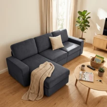 Sofa Grey Made Of Wood For Living Room - 深灰色 3 人座 - 查看 4