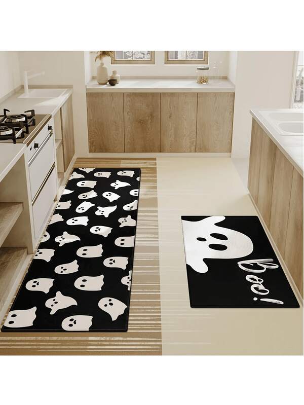 1pc Halloween Kitchen Boo Happy Halloween Decoration, Non-Slip Washable, Suitable For Kitchen, Living Room, Bathroom, Home Decor, Halloween Decorative Supplies