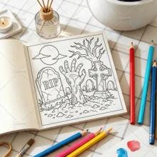 Halloween Night Zombie Graveyard Coloring Book, Large Print Simple Line Art Spooky Cemetery Undead Themed Stress Relief Relaxing Coloring Pages, Ideal Halloween Birthday Gift For Adults Teens - Halloween Night - View 7