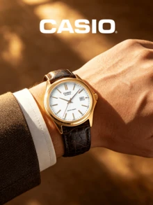 Casio Men's Gold-Tone Quartz Analog Watch With White Dial, Brown Leather Strap And Date Window, Suitable For Business Meetings, Formal Office And Commuting Attire - one-size - View 2