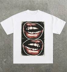 Casual, Soft T-Shirt With A Fun Barbecue Lip Pattern And Heat Transfer Print. - 白色3 - 查看 10
