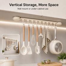 XIANG YU Suction Cup Kitchen Wall Hook Sliding Rack, No Drilling Required, Kitchen Utensil Storage Holder For Spatulas And Spoons - A - View 7