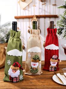 Christmas Linen-Like Drawstring Wine Bottle Bags, Santa Claus, Snowman & Reindeer Wine Bottle Covers, Xmas Table Decorations For Home Kitchen Dinner Party, Perfect Holiday Gift - View 4