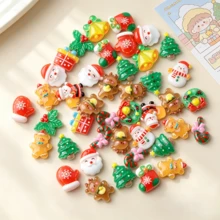 20/50/100pcs Christmas Mini Resin Charms, Including Santa Claus, Snowman, Christmas Tree, Gingerbread Man, Reindeer, Bell, Candy Cane And More Flat-Back Convex Round Designs, For DIY Slime, Hair Clips, Jewelry Making And Scrapbooking Crafts - Random Mix - Multicolor - View 7