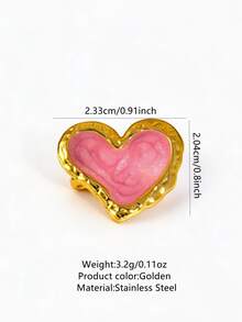 VceTd 1PC Romantic Heart Series Asymmetrical Heart Design Stainless Steel Brooch For Women, Suitable For Daily Wear, Dating Or Gift Giving - Golden - View 13