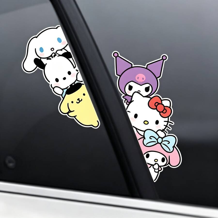 SANRIO 1pc Hello Kitty Cartoon Cute Anime Character Sticker, Self-Adhesive Plastic Sticker, Waterproof And Scratch-Resistant, Semi-Matte Surface, Used For Car Door Window Decoration, Car Stickers, Add Shine To Car Body, Holiday Gift, Great Gift For Family And Friends - A - View 1