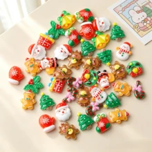 20/50/100pcs Christmas Mini Resin Charms, Including Santa Claus, Snowman, Christmas Tree, Gingerbread Man, Reindeer, Bell, Candy Cane And More Flat-Back Convex Round Designs, For DIY Slime, Hair Clips, Jewelry Making And Scrapbooking Crafts - Random Mix - Multicolor - View 10