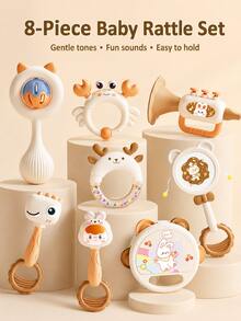 Set Mainan Bayi 8 Buah yang Menenangkan, Termasuk Mainan Kerincingan Tangan, Gendang Tangan, Terompet Mini, dan Mainan Pembelajaran Dini Lainnya, Termasuk Mainan Sensorik untuk Menggenggam, Menggoyang, dan Mengenali Suara untuk Meningkatkan Perkembangan Pendengaran dan Penglihatan, Meningkatkan Kekuatan Genggaman Tangan Bayi, Cocok Sebagai Hadiah Ulang Tahun/Liburan untuk Bayi Baru Lahir dan Balita - MultiWarna - View 2