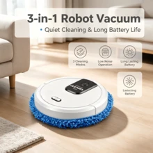 Robot Penyedot Debu 3-in-1 - Robot Pembersih Senyap dengan Kabut Pelembap/Daya Hisap Kuat/Baterai Kapasitas Besar, Putih - MultiWarna - View 1