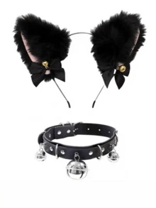 3pcs Plush Animal Costume Set, Animal Ear Headband With Tail And Bell Necklace, Sturdy Design, Versatile Unisex Decorative Accessories, Halloween Cosplay, School Performance, Theme Party Photo Props - Multicolor - View 9