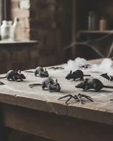 Decoração Halloween Morcego Aranha Rato Insetos Assustadores Enfeite Festa Dia das Bruxas Terror Horror Pegadinha Brincadeira Cosplay Cenário Temático - Kit Rato 6un - Visão 4