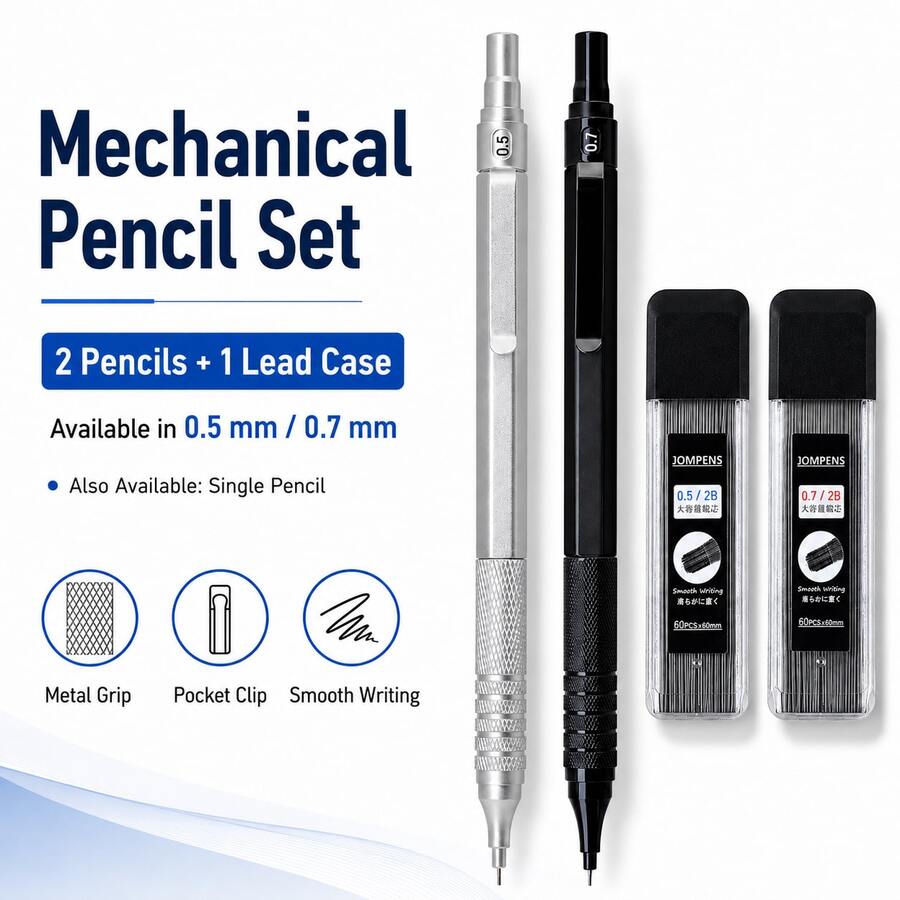 3pcs/Set Mechanical Pencil Set 0.5mm/0.7mm | Professional Drafting Pencil Kit For Writing, Drawing, Sketching | Smooth Writing & Break-Resistant Design,Durable, Office & School Use