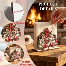 1/4pcs Christmas Tree Wooden Napkin Holder With Snowman Rustic Farmhouse Table Tissue Paper Stand Dispenser For Holiday Dining Home Decor Xmas Party Decoration - Multicolor - View 6