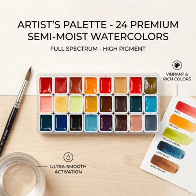 24 Colors Semi-Dry Watercolor Paint Set, Portable Chinese Painting & Landscape Art Palette For DIY Crafts, Travel Sketching And Painting, Compact Art Supplies, Back-To-School Essentials