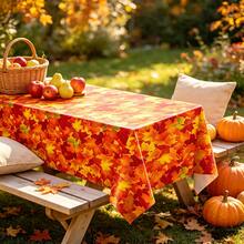 1/3pcs Red Maple Leaf Tablecloth, Thanksgiving Party Disposable Plastic Tablecloth, Birthday Anniversary Celebration Thanksgiving Theme Party Decoration Supplies 137x274cm - Multicolor - View 3