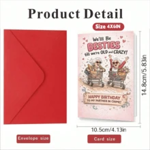 1pc Funny Friend Birthday Card, Friend Theme, Cute Cartoon, Friend Shopping Cart Pattern, Humorous Wishes, Suitable For Friends, Sisters, Wives, Girlfriends, Gifts, Party Celebrations, Lovers, Friendship Theme - View 2