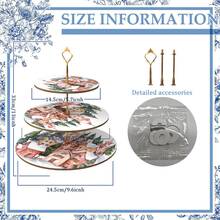 1pc 3-Tier Cupcake Stand With Winter Snowflake And European Village Pattern - Gold Rim Artificial Wood Cake Stand, Suitable For Weddings, Christmas, Birthdays, Tea Parties - Multi-Tier Dessert Display Stand - A - View 3