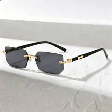 2 Pairs Summer Women's Fashion Eyeglasses, Rimless Cut Edge Metal Frame Round & Rectangular Glasses, INS Style Unisex Eyewear For Daily Commute, Beach Vacation, Street Photography, Personalized Styling - 2pcs Frameless Rectangular With Nails - View 2