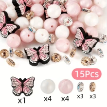 9/15/21/30/45/52Pcs Butterfly Theme Silicone Spacer Beads, Used For Making Jewelry, Perfect For Creating Unique Bracelets And Decorative Pens, Ideal Gift For Valentine's Day - Multicolor - View 19