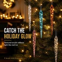1 Set 12pcs 13cm Shatterproof Acrylic Icicle Christmas Hanging Ornaments, Diamond Refraction Lightweight Tree Decor, Durable Holiday Home Decoration, Multicolor - Multicolor - View 3