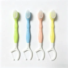 2 In 1 Disposable Soft Bristle Toothbrush & Dental Floss Stick, Portable Travel Oral Cleaning Tool, Multiple Colors Random, Teeth Cleaning Tool, Dental Accessories, Mini Toothbrush - Multicolor - View 2