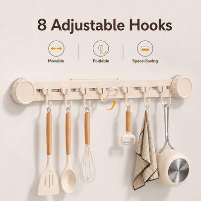 XIANG YU Suction Cup Kitchen Wall Hook Sliding Rack, No Drilling Required, Kitchen Utensil Storage Holder For Spatulas And Spoons